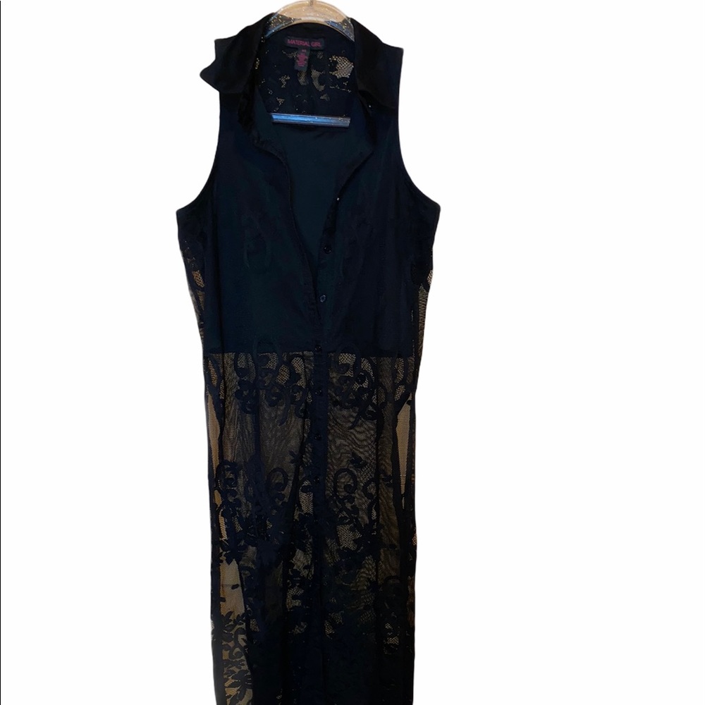 Material girl , black long lace sleeveless top
